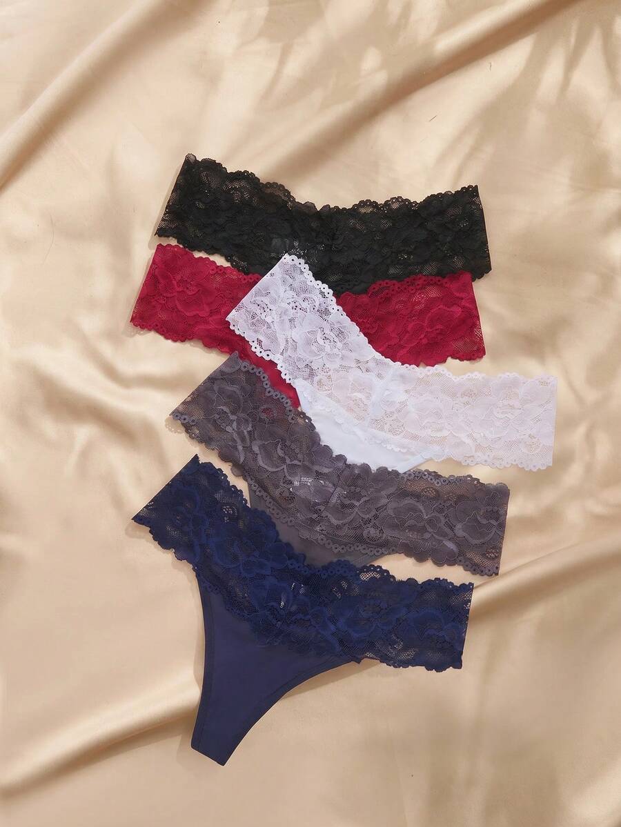 5pack Floral Lace Thong, Sexy Lingerie - Multicolor - View 1