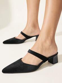 CUCCOO CHICEST Mules  noir à bout pointu, mules à talon épais à un mot, talons hauts fins pour le travail, les déplacements et les sorties - Sunshine polaire noir - Voir 1
