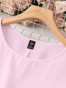 SHEIN LUNE 大尺碼夏季休閒素色荷葉邊上衣 - 淺粉色 - 查看 5