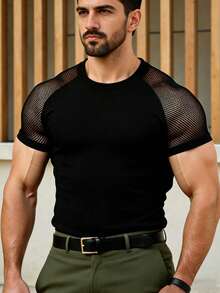 Manfinity AFTRDRK Men's Plus Size Raglan Short Sleeve Solid Color Crew Neck Casual T-Shirt - Black - View 6