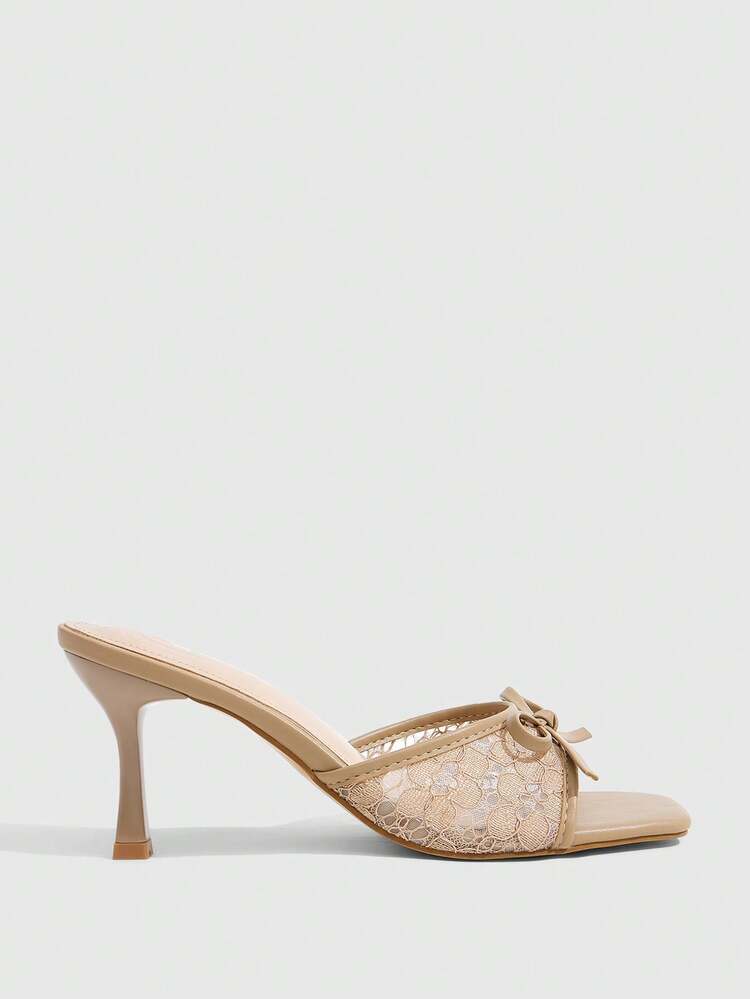 CUCCOO SZL Women's High-Heeled Sandals 7CM Square Toe Open-Toed Kitten Heel Lace Embroidery Cute Bow Brown High Heels Easy To Wear Cross-Strap Buckle Sexy Versatile Elegant Stilettos Suitable For Daily Commuting/Beach/Party Women's Shoes