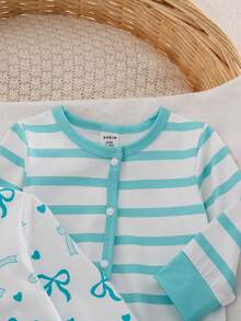 SHEIN 2件組新生兒居家連身衣，長袖花卉款，柔軟舒適 - 綠色 - 查看 8