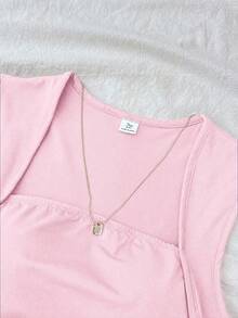SHEIN Teen Girls T-Shirts Summer Solid Ruched Side Tank Top - Pink - View 5