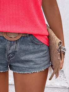 EMERY ROSE Fashion Casual Basic Waffle Knit Neon Red Plus Size Women's Halter Neck Tank Top - Red - View 3