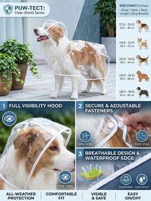 PETSIN 透明防水狗狗雨衣 - 全身EVA材质，带帽设计，适合小型至中型犬（建议选择大一号）。柔软外层，非常适合博美犬/比熊犬等小型犬雨天散步，全天候防水，是完美的圣诞礼物。 - 透明白邊 - 查看 3