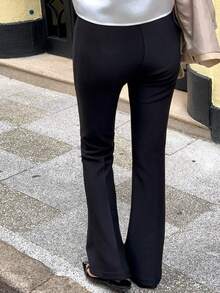 DAZY Women's Solid Color Split Design 2 In 1 Long Pants With Back Flap School Fall - Black - View 9