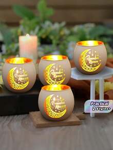 2PCS/1PC Retro Glass Ramadan Candle Holder, Moon Style Aromatherapy Candle Glass Candle Cup, Decorative Ornament Glowing Tea Lamp, Suitable For Table Decoration During Ramadan, Auspicious For Ramadan (Excluding Candles), Gift, Outdoor, Living Room - multicolor - View 1