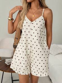 SHEIN LUNE Damen Lässig Polka Dot Sommer Urlaub Pendeln Alltag Basic Mode Ausgehen Outfit Ärmellos Spaghettiträger Jumpsuit - Gelb - Übersicht 6