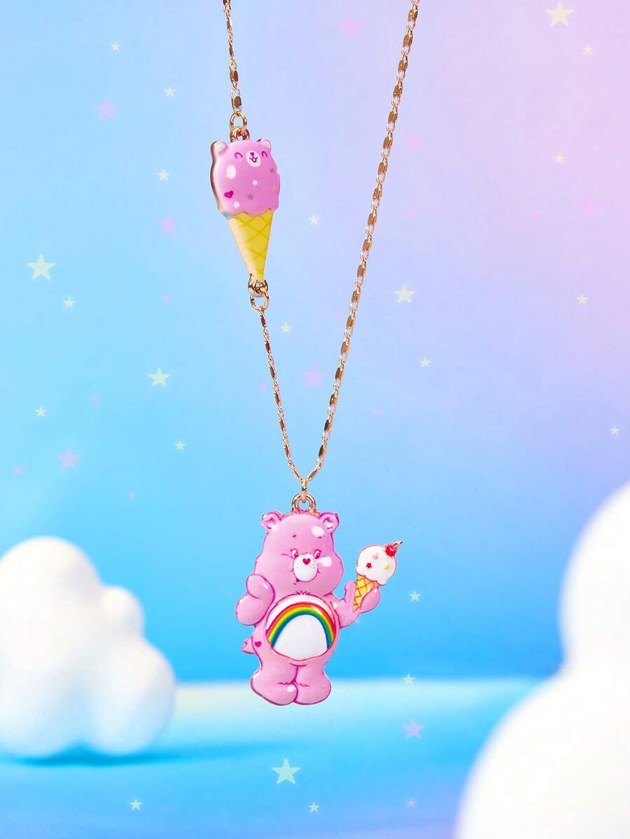 SHEIN X Care Bears 跨境新款創意卡通圖案吊墜項鍊,IP聯名設計,可愛個性化,簡約大方,穿搭飾品,適合各種派對、演唱會、節日,精美禮物 - 金色 - 查看 1