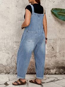 EMERY ROSE EMERY ROSE Plus Size Women's Colorblock Pocket Design Casual Denim Overalls - Light Wash - View 6