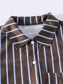 SHEIN Tween Girl Striped Lightweight Sun Protection Shirt, Spring & Summer,Holiday,Summer,Travel - Brown - View 3
