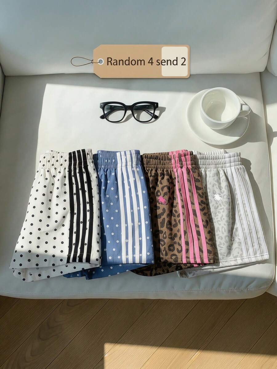 SHEIN 2条波点撞色腰带短裤，适合运动、度假、毕业典礼、世界杯比赛日、夏季、假期、日常通勤、派对、秋冬夏季、圣诞节、新年、感恩节、聚会、婚礼、海滩、毕业典礼、时尚、优雅、休闲、外出、预订、通勤、闪亮、情人节、优雅、度假、休闲、Y2K、外出、毕业典礼等场合。 - 彩色 - 查看 1
