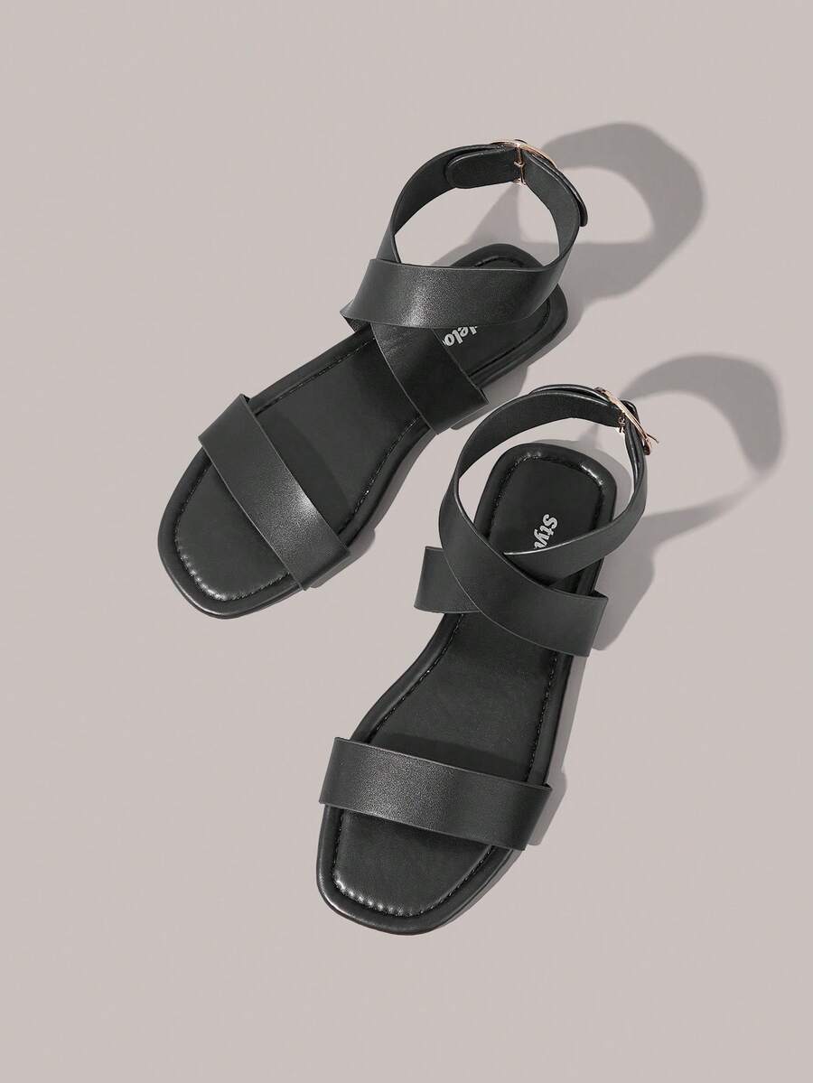 Styleloop Sandal Datar Wanita, Gaya Bohemian, Liburan Pantai, Gaya Barat, Pakaian Musim Panas, Perlengkapan Perjalanan - Hitam murni - View 1