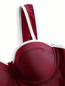 Swim Oasis 女款春夏季海灘度假式一件式泳衣附罩衫裙套裝 - 紅白色 - 查看 4