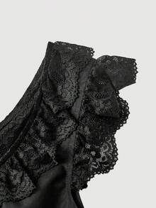 SHEIN MOD Women's French Romantic Sweet Lace Patchwork Single-Breasted Shirt For Dating Going Out Black Summer - Black - View 6