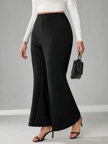 SHEIN Tall CURVE 新款加大码女式高个纯色休闲喇叭裤，女式喇叭打底裤，职业装，修身女式工作服，办公室工作裤，女式高腰裤，高腰设计让您看起来更苗条，腿部更修长，适合高个女性。高腰设计让您看起来更苗条，腿部更修长，适合高个女性。复古风格，适合所有季节和场合，适合高个女孩和女性，夏季喇叭裤，夏季喇叭裤，夏季喇叭裤，夏季套装，阔腿裤，职业裤，优雅裤，休闲裤，夏季高腰显瘦阔腿裤，优雅女士礼服裤，优雅派对裤，优雅女士裤，优雅长裤裤子、女士度假装、女士假日装、夏季假日装、夏季度假装、女士休闲裤、女士性感裤、狂欢节服装、2026年狂欢节女士造型、2026年狂欢节女士服装、狂欢节女士装扮 - 黑色 - 查看 5