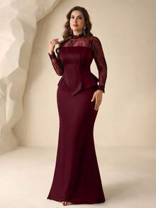 Coutiva Plus Size Formal Evening Gown (Heavily Embellished) - Burgundy - View 3