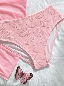 SHEIN 女童泳衣套裝 3 件組 粉色系列 兒童分體比基尼泳裝 海灘度假派對 春夏款 - 彩色 - 查看 3