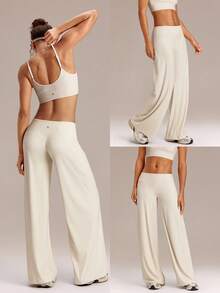 GLOWMODE 32" FeatherFit™-Air Glow Pulse Low-Rise Peakbum Wide Leg Capri Leggings With Back Pocket Low Impact Training Running Workout Gym Fitness Daily Wear - White - View 8