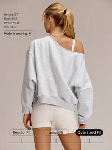 GLOWMODE Everyday Fleece Shine Bright Soft Warm Lightweight Oversized Off-The-Shoulder Pullover Sweatshirt Autumn Winter Outdoors Daily Casual Wear - 灰色 - 查看 2