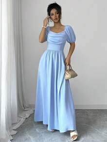 Selianne Women's Textured Pleated Elegant Waist-Cinched Dress Vacation Blue Summer - Blue - View 5