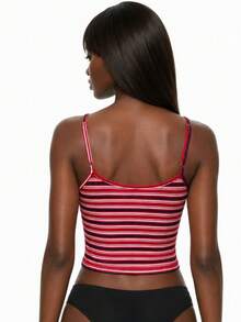 Rest Era Fashionable Slim-Fit Red Striped Knit Camisole Top, Spring/Summer - Red - View 2