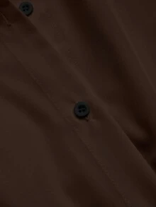 Sweetra 極簡休閒白色POLO領長袖緊身連身衣，百搭修身收腰顯瘦上衣 - 咖啡棕 - 查看 7