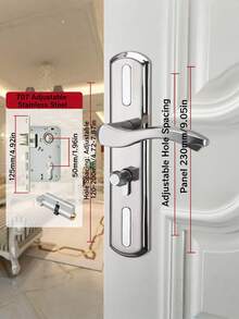 Stainless Steel Door Handle Lock Set - Polished Finish, Easy Install For Bedroom & Bathroom Doors, Includes 2-Point Security Latch - Multicolor - View 4