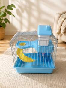 Blue Hamster Cage - Dual-Purpose Portable Carrier (Includes Daily Essentials) - Deluxe Two-Tier Hamster Villa & Mini Castle - Blue - View 8