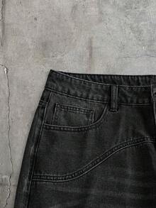 AXEPEAK 男士休閒百搭日常旅行牛仔長褲，附口袋與鈕扣 - 黑色 - 查看 5