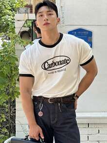 DAZY Summer Letter Print Color Block Short Sleeve Men's T-Shirt - Multicolor - View 7