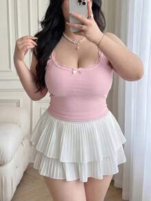 Vibekara Große Größen Schleife Dekoration Geripptes Camisole - Pink - Übersicht 5