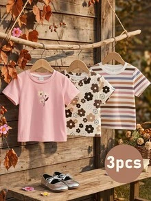Emery Rose Kids Emery Rose Kids 少女圓領短袖舒適透氣夏季休閒T恤 - 彩色 - 查看 11