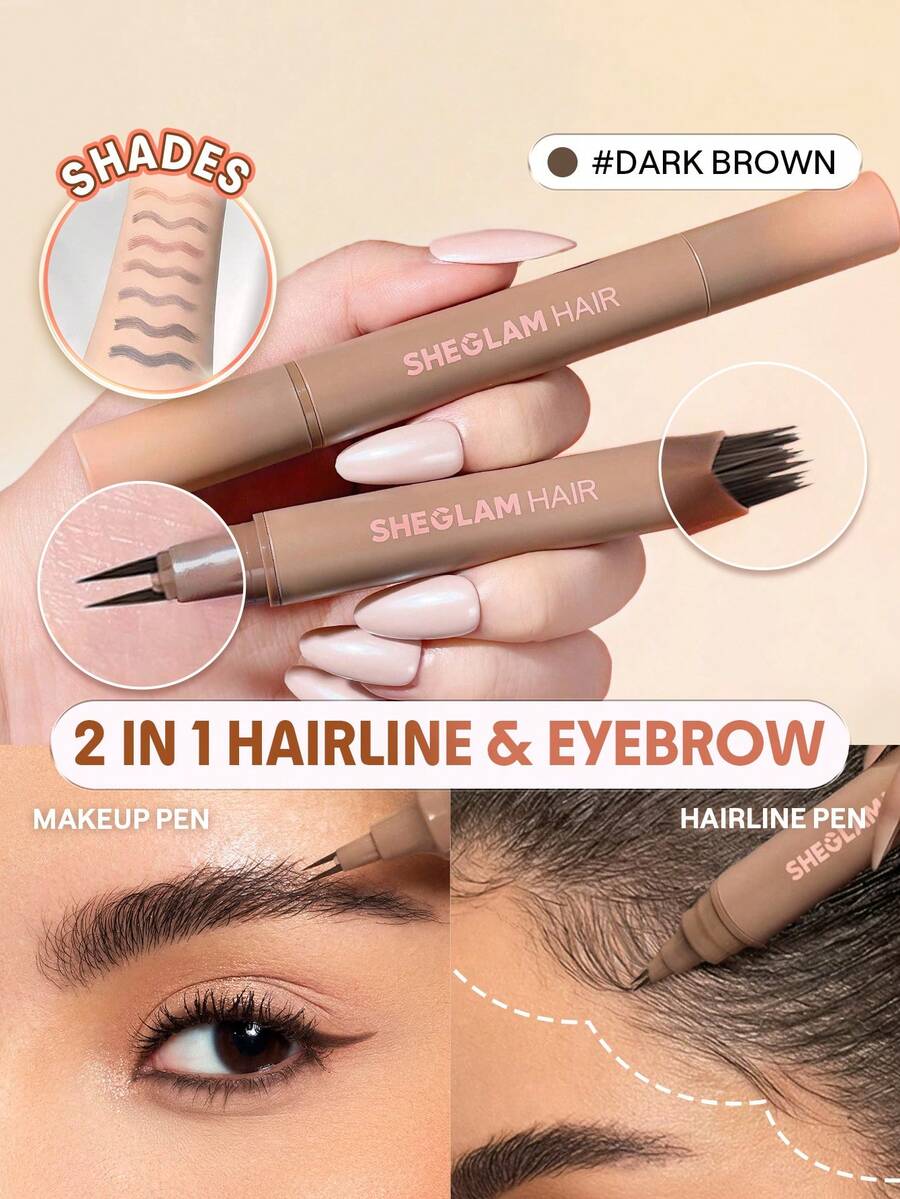 SHEGLAM HAIR 2 IN 1 Volume Boost Multi-Use Hairline Pen-Dark Brown,Fill In Hairline Eyeliner Eyebrows,Hairline Coverage Powder,Multi-Use,Waterproof,Sweat-Proof & Oil-Proof,24H Rich Color,Long-Wear Lasting Quick Cover Hair Root - Dark Brown - View 1