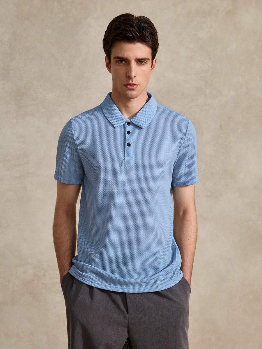 Courvante 男士純色 Polo 衫，適合夏季高爾夫、網球，男友穿搭 - 藍色 - 查看 1