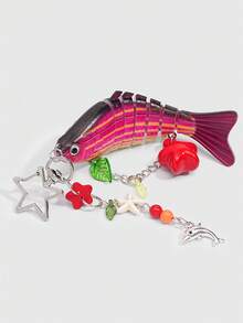 ROMWE Kawaii 1 pieza Llavero de pez tropical de color dopamina hecho a mano, cebo de imitación para primavera y verano, colgante de anzuelo de pez de varios segmentos, estilo de vacaciones/oceánico - Multicolor 5 - Ver 4