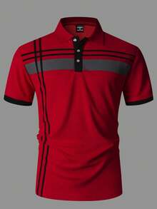 Manfinity Mode Men Plaid Contrast Color Polo Formal Shirt, Ceremony - Red - View 4