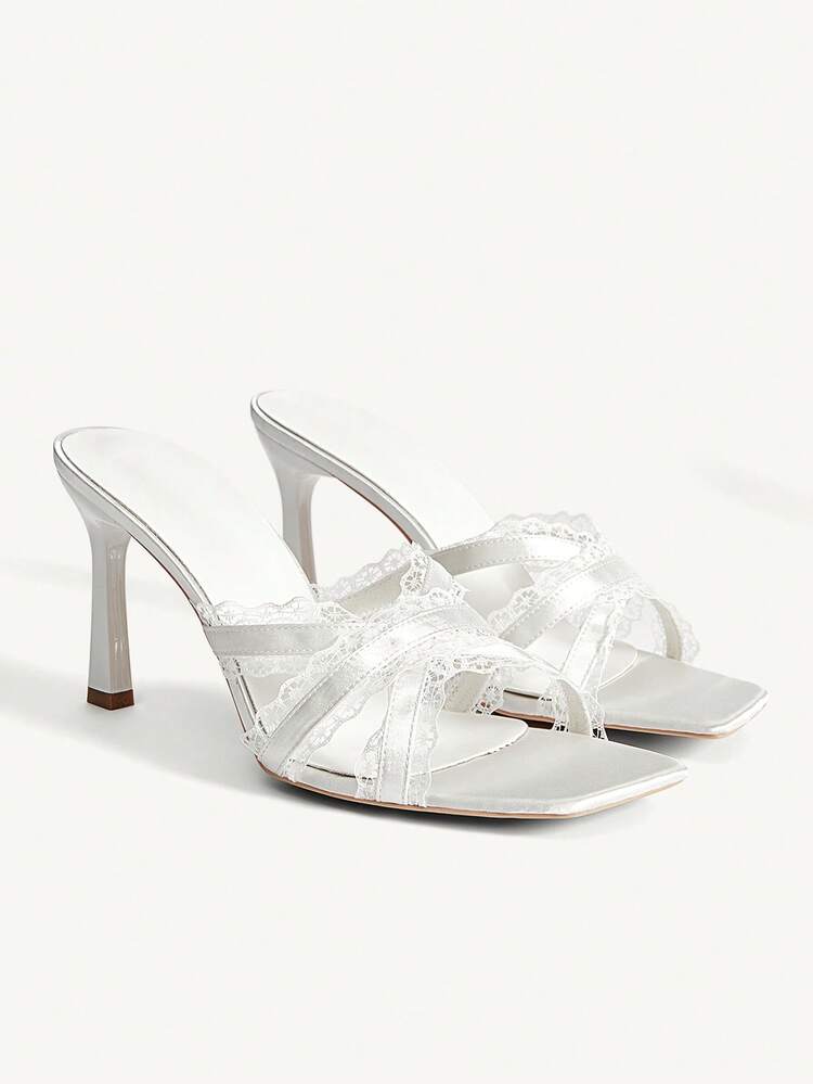CUCCOO CHICEST Women Shoes Spring And Summer New Square Toe Stiletto White Lace Thin Strip Women's High Heel Sandals Fashion Comfortable Versatile Elegant Sexy Party Women Sandals Slippers Women's Shoes Summer Shoes