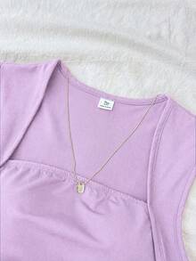 SHEIN Teen Girls T-Shirts Summer Solid Ruched Side Tank Top - Purple - View 5