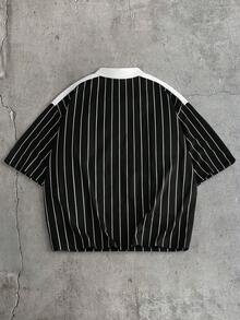 AXEPEAK 男士條紋字母印花休閒通勤短袖 Polo 衫 - 黑色 - 查看 2