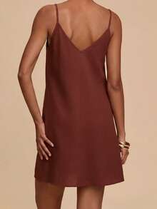 Travachic Elegante vestido mini con tirantes de espagueti - Marrón - Ver 2