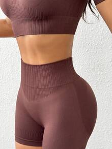 SHEIN Core Rhythm Set Olahraga Wanita Tanpa Jahitan, Lengan Pendek Olahraga, Celana Pendek Olahraga, Pengangkat Bokong dan Pelangsing, Set Seksi Multi-Potong, Set Kombinasi - MultiWarna - View 3