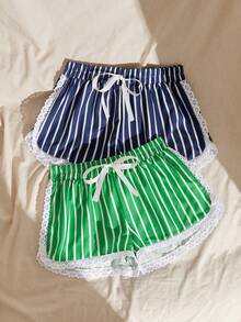 Lullawish 2 piezas Pantalones cortos bohemios a rayas de color contrastante - Multicolor - Ver 6