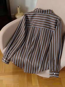 SHEIN Tween Girl Striped Lightweight Sun Protection Shirt, Spring & Summer,Holiday,Summer,Travel - Brown - View 2