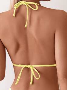 Swim Basics Top de bikini estilo halter para vacaciones de mujer - amarillo ganso - Ver 2