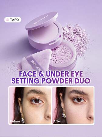 SHEGLAM Insta-Ready Face & Under Eye Setting Powder Duo-Taro Oil-Control Poreless Flawless Full Coverage Lightweight Pressed Powder Loose Setting Powder Purple Brightening Smoother-Looking Setting Powder Face Makeup Brand Beauty Makeup Face Paint Cosmetic For Women Girls Perfect For Spring Summer Ideal For Y2K Fancy Fashion Suitable For Birthday Mother'S Day Gift Rave Festival Party Ready Best Color