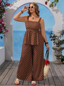 Vivid Eden Spring Summer Vacation Solid Color Woven Tank Top Loose Long Pants Plus Size 2 Pieces Set Boho Brown Beach - Brown - View 4