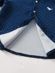 SHEIN Young Boy Gentleman 2-Piece Set Polka Dot Long Sleeve Shirt And Suit Pants, Belt Not Included, Gentleman Fashion, Suitable For Birthday Party, Evening Party, Performance, Wedding, Full Moon, Baptism, Christmas, Halloween - Multicolor - View 5