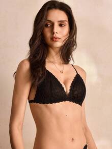 Charlaine French Sexy Lace Leopard Print Patchwork Women's Triangle Cup Bra Lingerie - Black - View 4