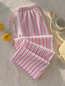Comfortcana Women's Summer Vacation Pink Striped Long Pants - Pink - View 6